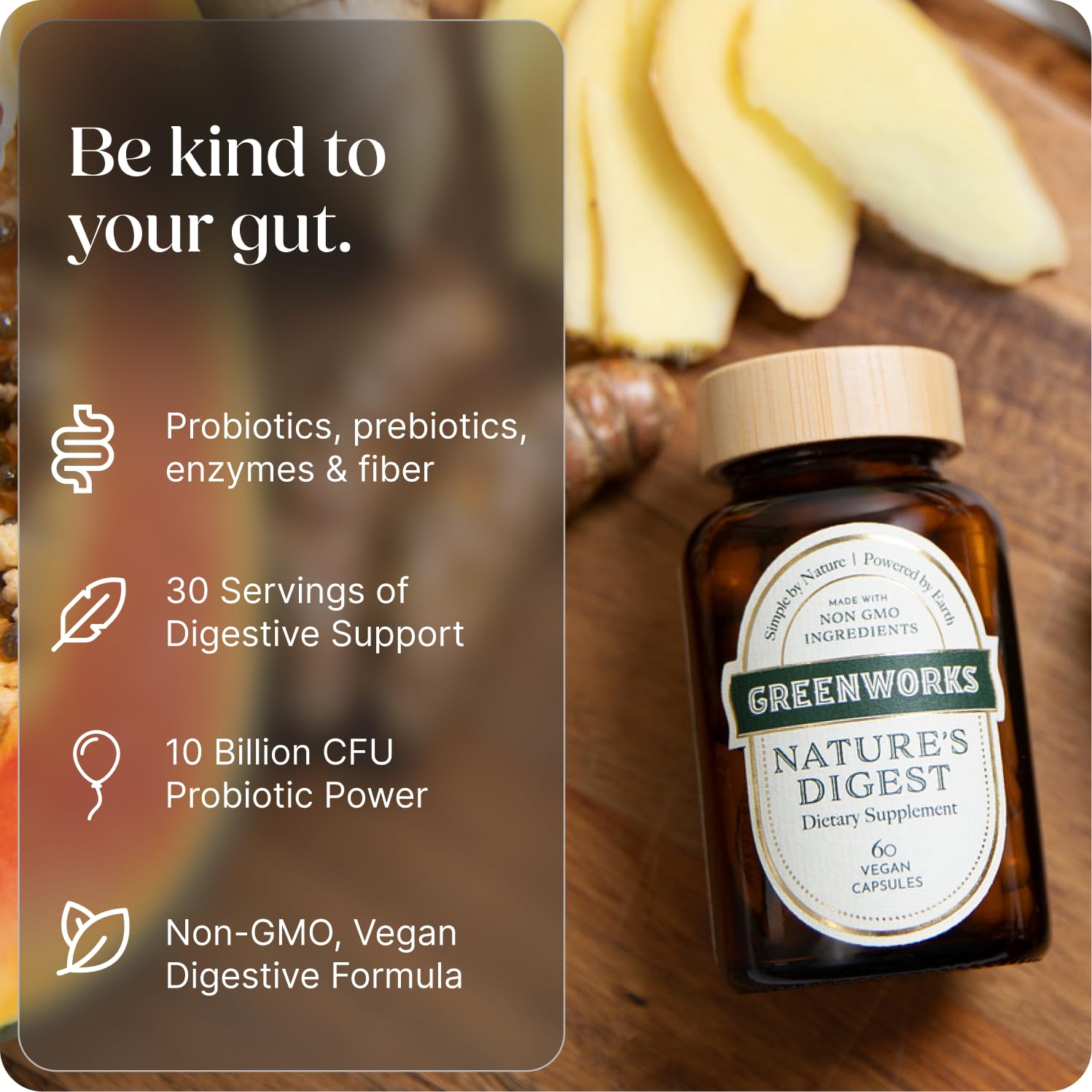 Greenworks Nature's Digest 10 Billion CFU Probiotic for Adults | Daily Gut Health Supplement with Saccharomyces Boulardii, Psyllium Husk, Bromelain, - dailyvitalstore
