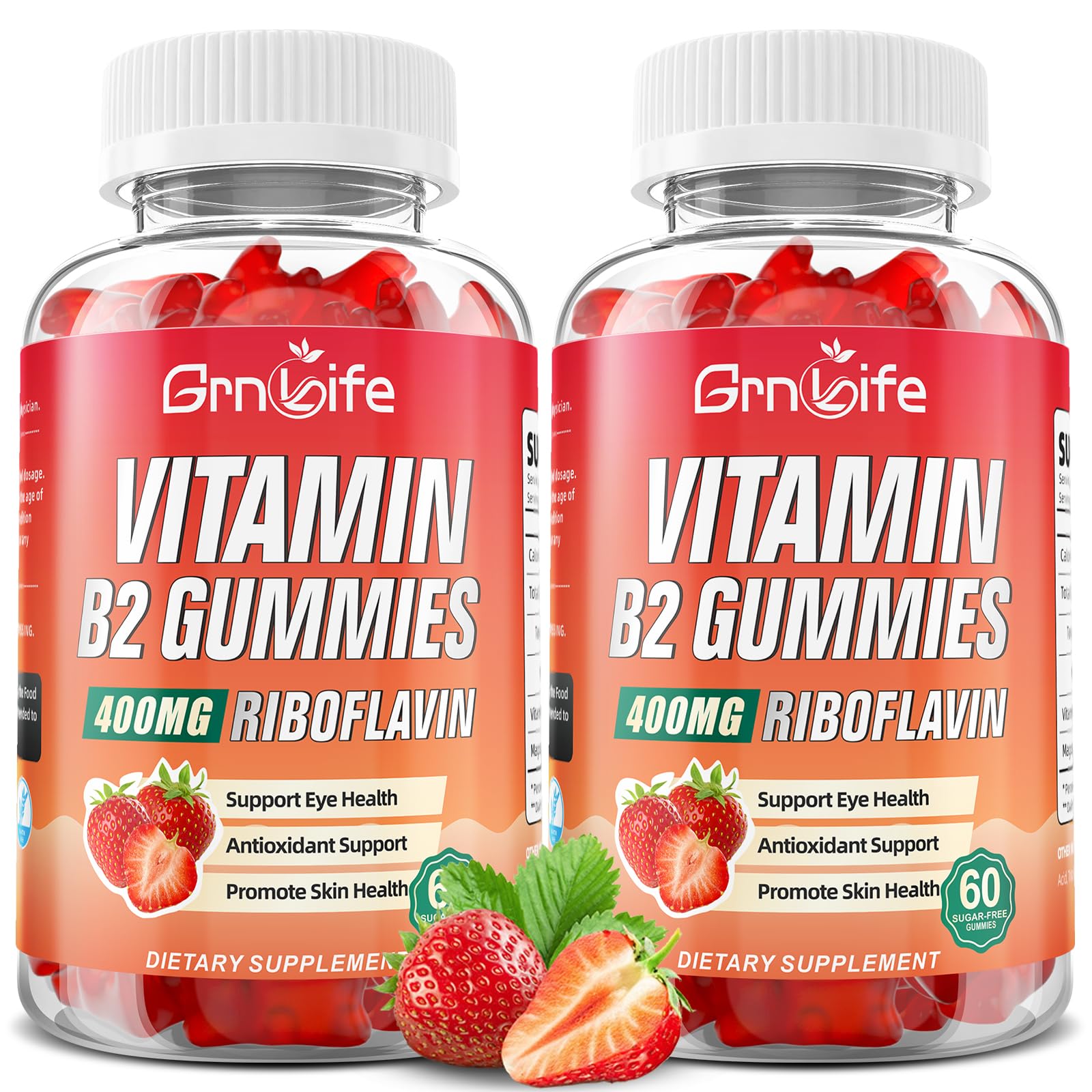 GrnLife 2 Pack Vitamin B2 Gummies, Riboflavin 400mg with Magnesium for Kids & Adults, Migraine Relief & Energy Support - dailyvitalstore
