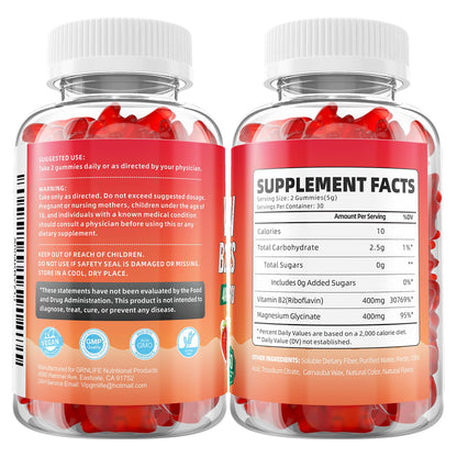 GrnLife 2 Pack Vitamin B2 Gummies, Riboflavin 400mg with Magnesium for Kids & Adults, Migraine Relief & Energy Support - dailyvitalstore