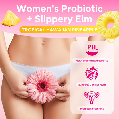 GrnLife Women's Probiotic Slippery Elm Gummies, Her Juicy Feminine Probiotics Gummies for pH Balance & Immune Supports, Pineapple Flavor, 60 Count - dailyvitalstore