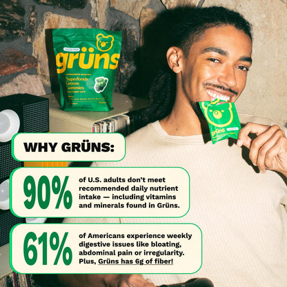 Gruns Sugar-Free Super Greens Gummies, Multivitamin Superfood Gummy Bears, Spirulina, Chlorella, Prebiotics & Fiber gummies for Digestive Health, Adaptogens Supplement, 20 Vitamins & Minerals, 10 pack - dailyvitalstore