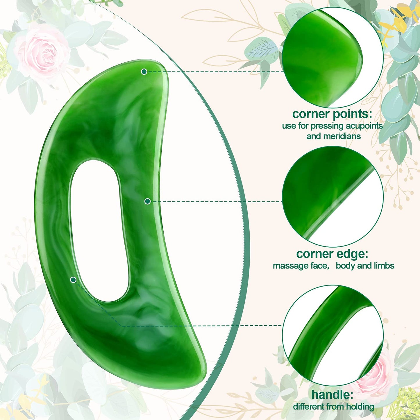 Gua Sha Massage Tool with Handle Resin Massage Tools Lymphatic Drainage Massager Body Shaping Gua Sha Tools for Full Body Men Women Birthday Festival Holiday Present (Green) - dailyvitalstore
