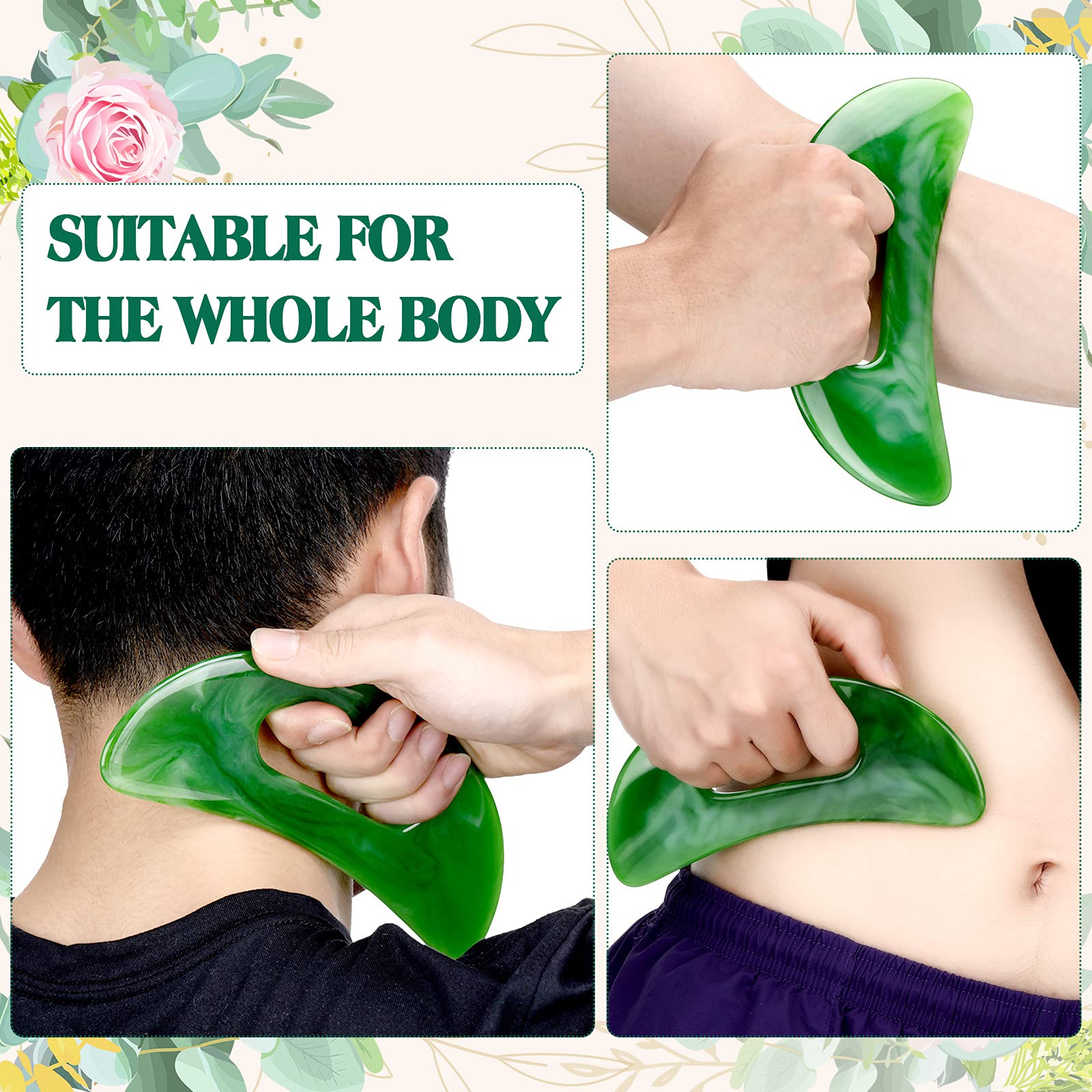 Gua Sha Massage Tool with Handle Resin Massage Tools Lymphatic Drainage Massager Body Shaping Gua Sha Tools for Full Body Men Women Birthday Festival Holiday Present (Green) - dailyvitalstore