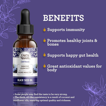 GuruNanda Black Seed Oil, Cold-Pressed Nigella Sativa - Rich in Vitamin D3 5000 Units, K2 & E, High Thymoquinone | Potent Antioxidant - dailyvitalstore