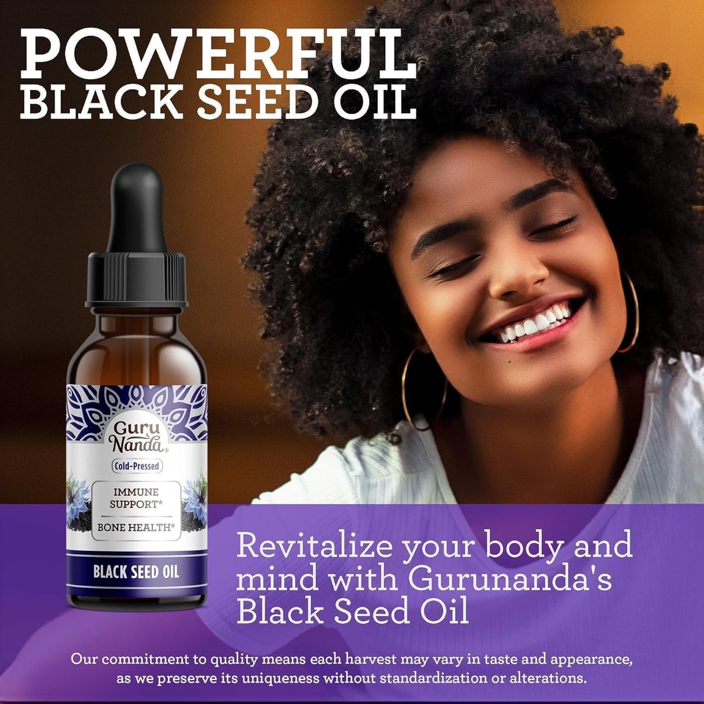 GuruNanda Black Seed Oil, Cold-Pressed Nigella Sativa - Rich in Vitamin D3 5000 Units, K2 & E, High Thymoquinone | Potent Antioxidant - dailyvitalstore