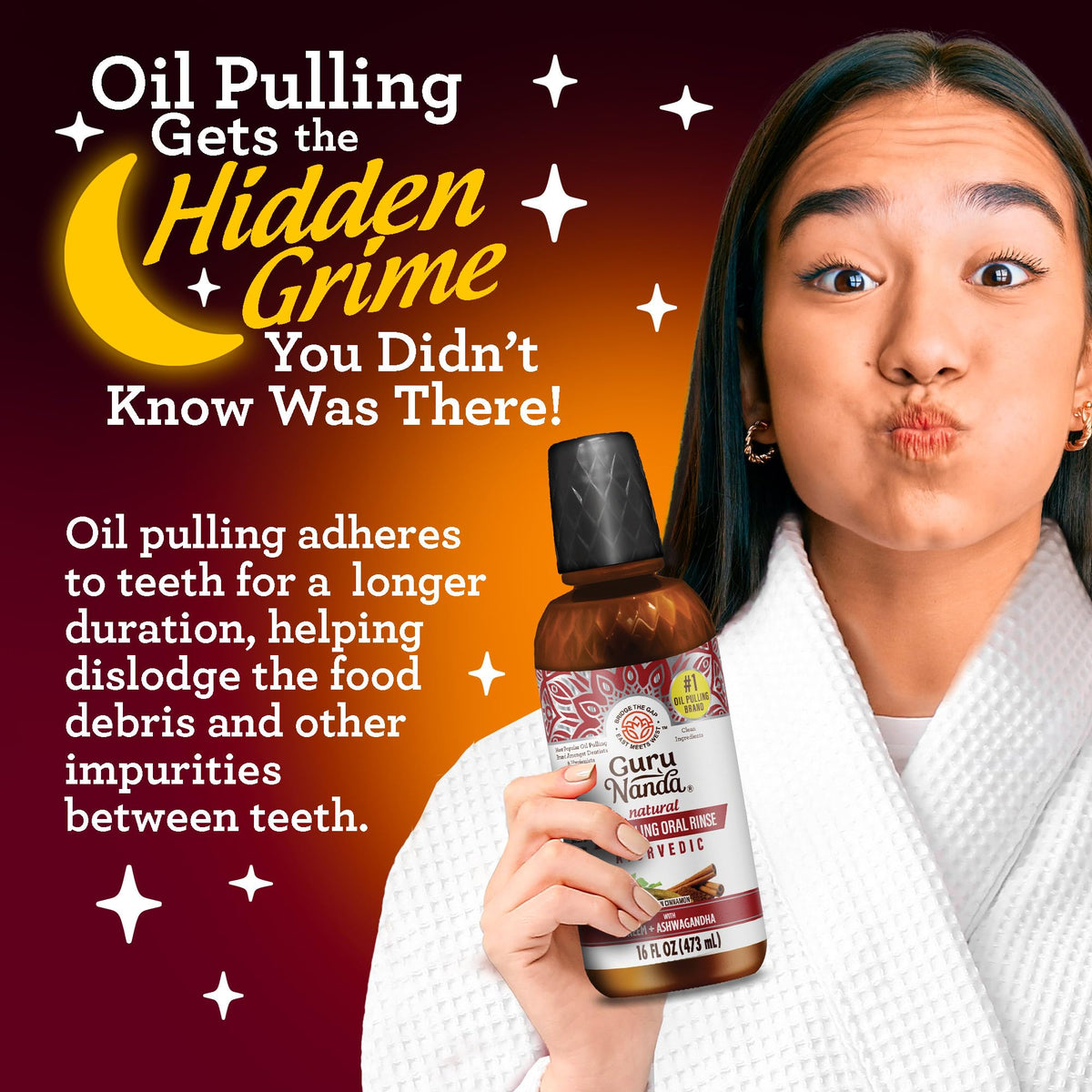 GuruNanda Cinnamon Oil Pulling Mouthwash, Promotes Calmness, with Neem & Ashwagandha for Fresh Breath & Happy Gums, Alcohol-Free, 16 Oz - dailyvitalstore