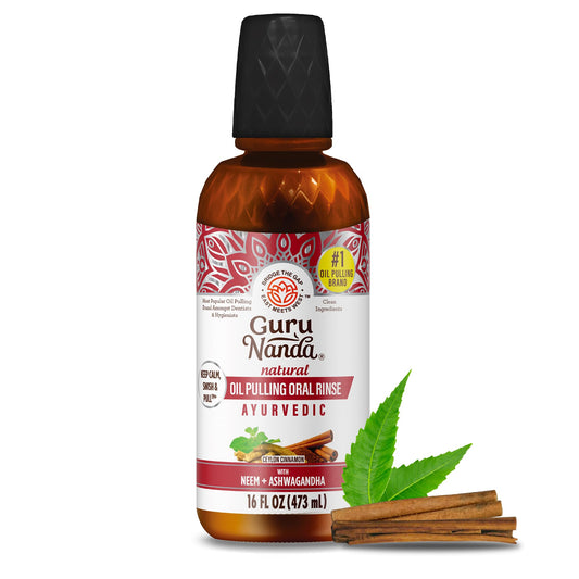 GuruNanda Cinnamon Oil Pulling Mouthwash, Promotes Calmness, with Neem & Ashwagandha for Fresh Breath & Happy Gums, Alcohol-Free, 16 Oz - dailyvitalstore