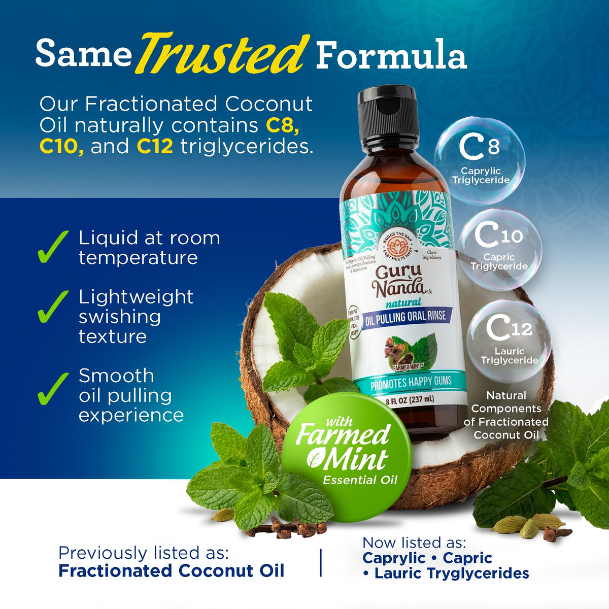 GuruNanda CocoMint Oil Pulling Mouthwash for Complete Oral Hygiene, 7 Essential Oils & Vitamins for Happy Teeth & Gums & Fresh Breath with Toothbrush & Tongue Scraper - dailyvitalstore