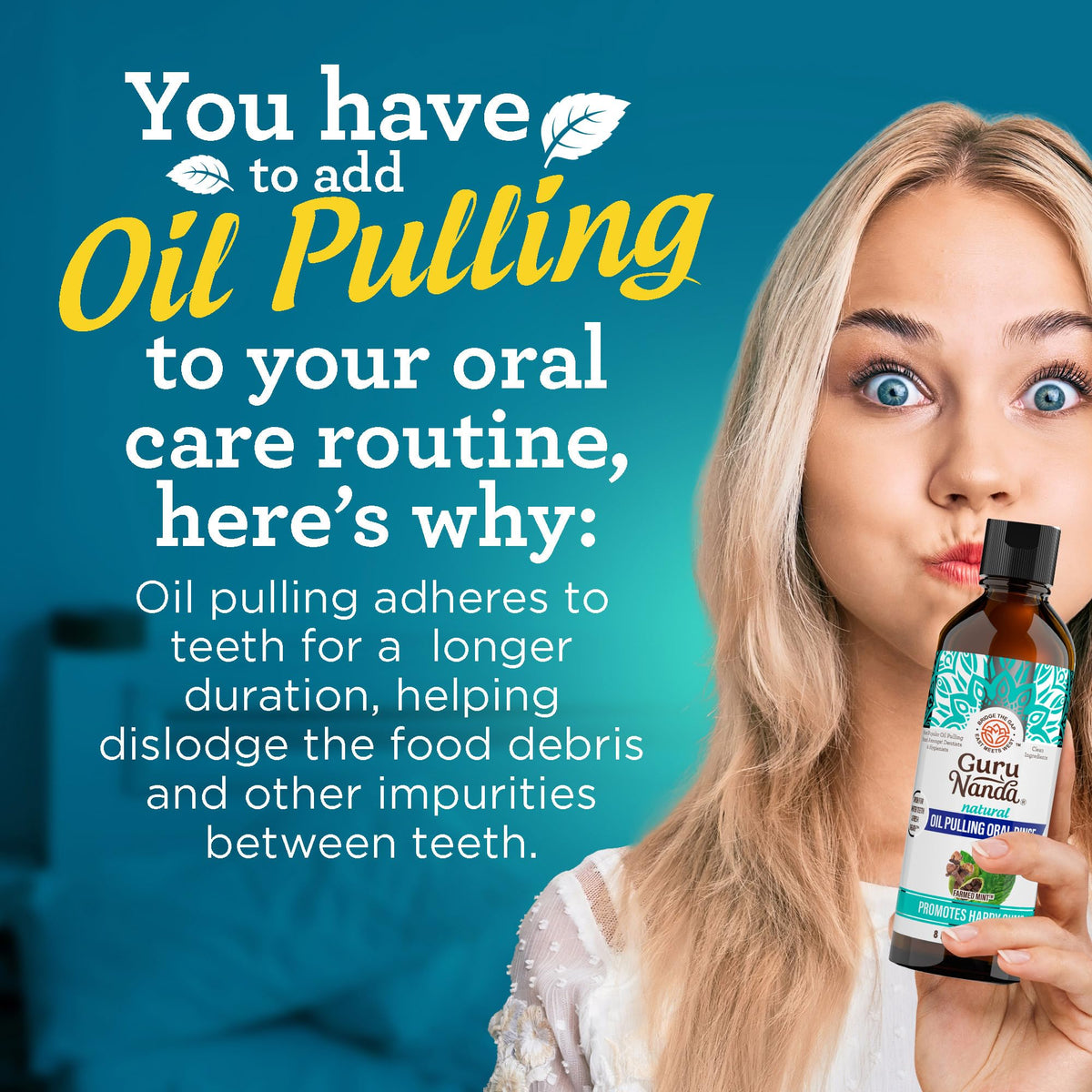 GuruNanda CocoMint Oil Pulling Mouthwash for Complete Oral Hygiene, 7 Essential Oils & Vitamins for Happy Teeth & Gums & Fresh Breath with Toothbrush & Tongue Scraper - dailyvitalstore