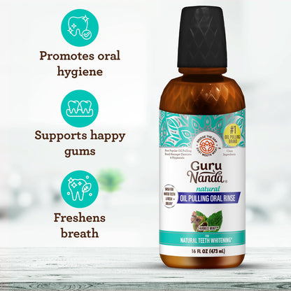 GuruNanda Farmed Mint Oil Pulling Mouthwash for Complete Oral Hygiene, 7 Essential Oils & Vitamins for Happy Teeth & Gums - dailyvitalstore