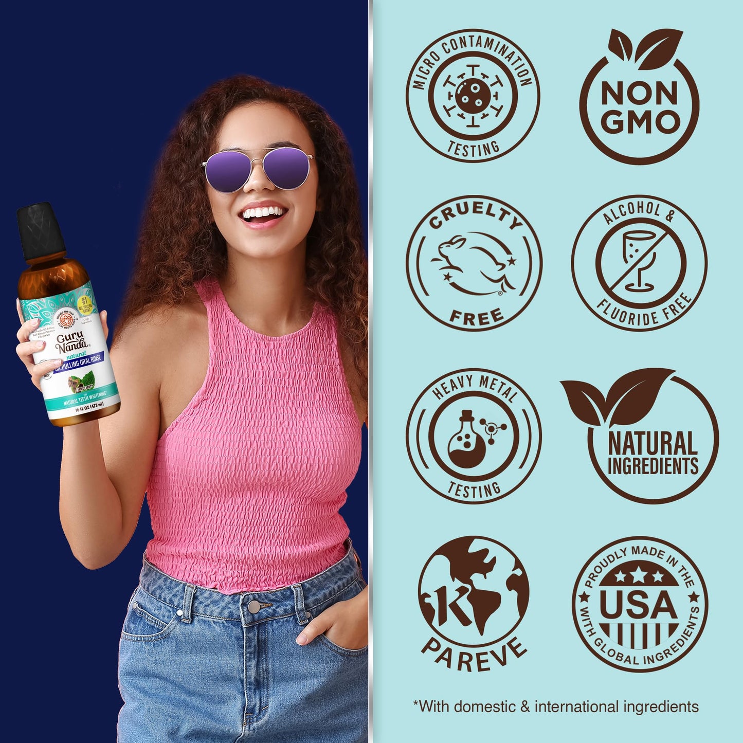 GuruNanda Farmed Mint Oil Pulling Mouthwash for Complete Oral Hygiene, 7 Essential Oils & Vitamins for Happy Teeth & Gums - dailyvitalstore