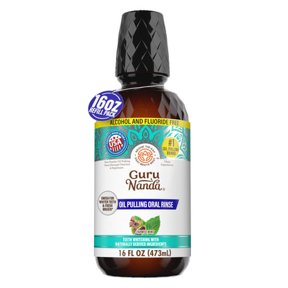 GuruNanda Farmed Mint Oil Pulling Mouthwash for Complete Oral Hygiene, 7 Essential Oils & Vitamins for Happy Teeth & Gums - dailyvitalstore