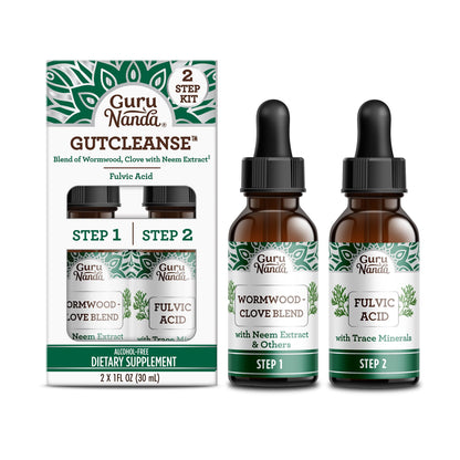 GuruNanda Gutcleanse 2-Step Kit - Dietary Supplement to Help with Digestion - Blend of Fulvic Acid, Wormwood, Clove & Neem Extract, 2x1 FlOz - dailyvitalstore