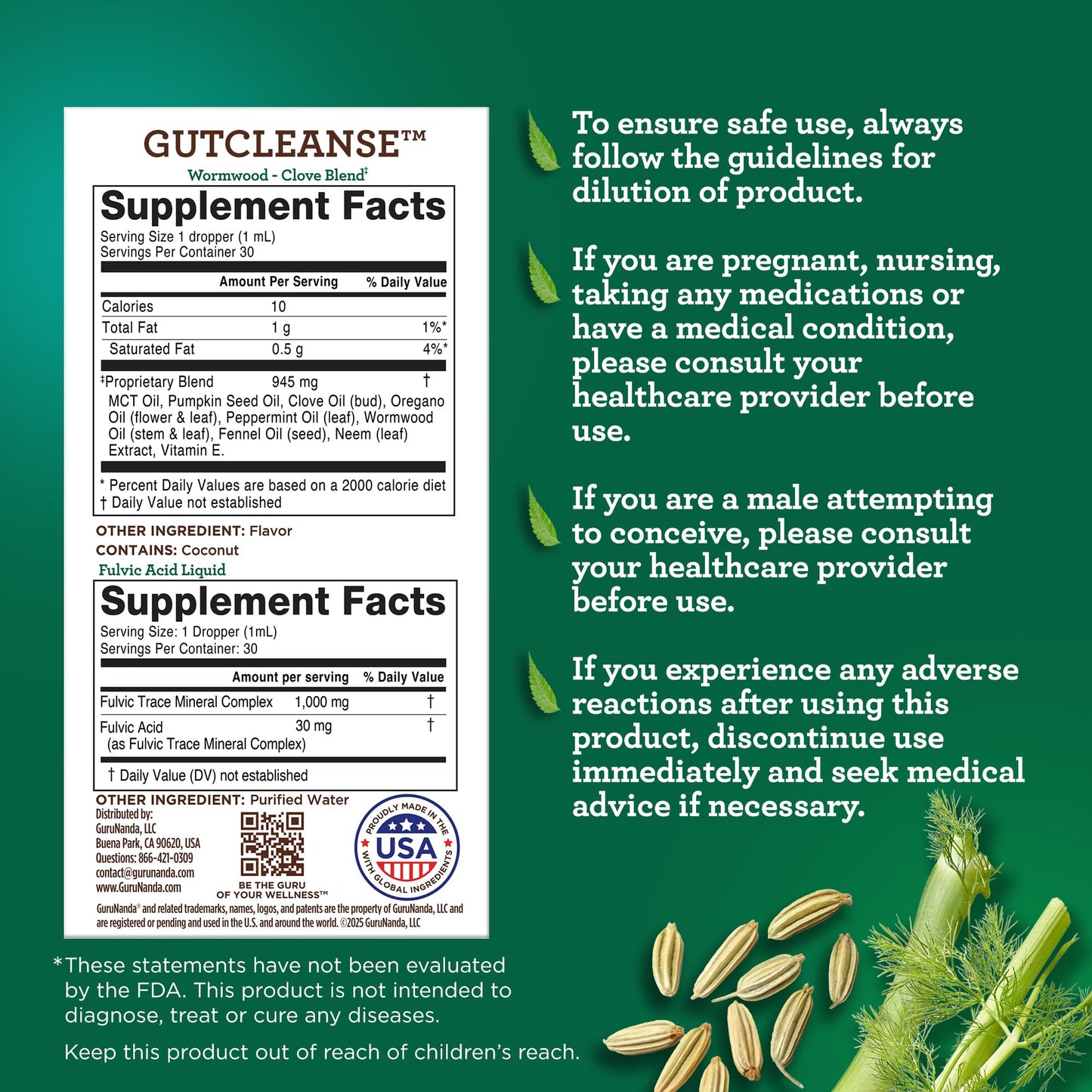 GuruNanda Gutcleanse 2-Step Kit - Dietary Supplement to Help with Digestion - Blend of Fulvic Acid, Wormwood, Clove & Neem Extract, 2x1 FlOz - dailyvitalstore