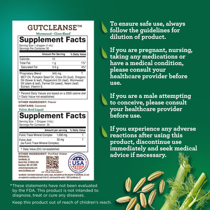 GuruNanda Gutcleanse 2-Step Kit - Dietary Supplement to Help with Digestion - Blend of Fulvic Acid, Wormwood, Clove & Neem Extract, 2x1 FlOz - dailyvitalstore