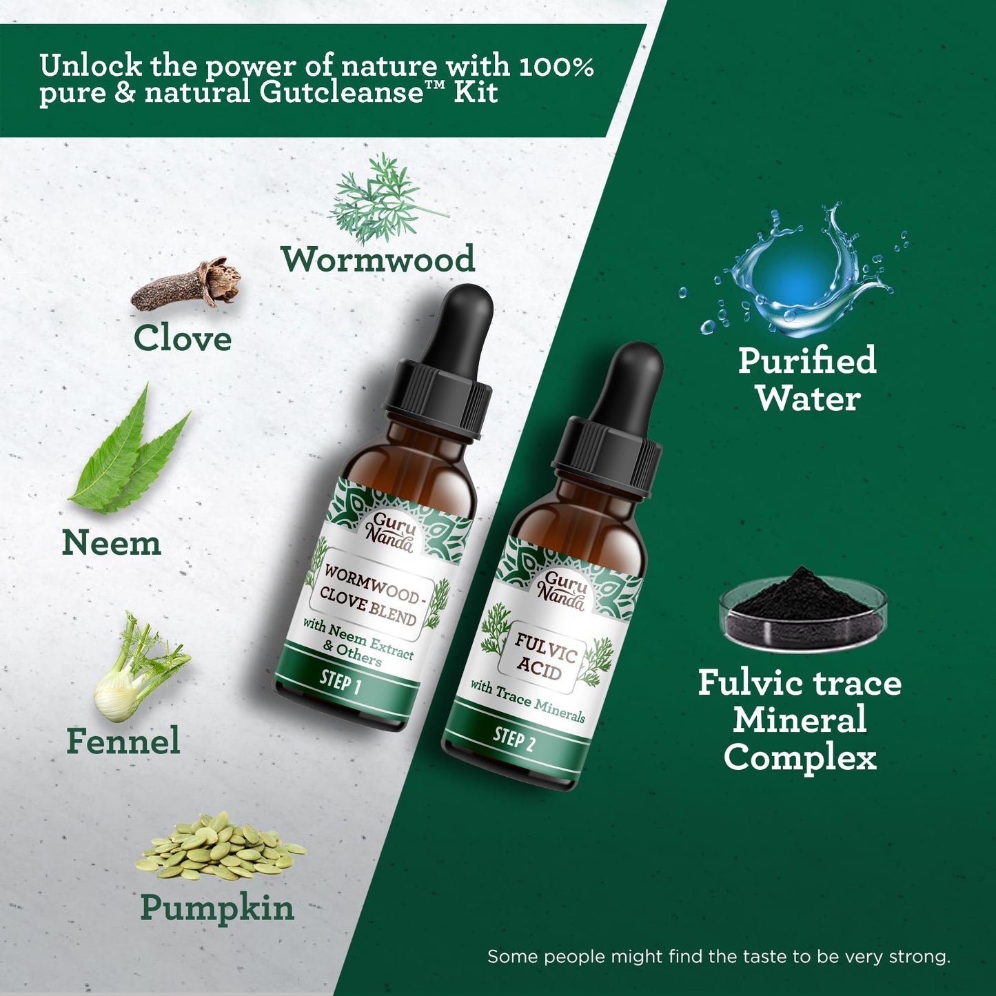 GuruNanda Gutcleanse 2-Step Kit - Dietary Supplement to Help with Digestion - Blend of Fulvic Acid, Wormwood, Clove & Neem Extract, 2x1 FlOz - dailyvitalstore