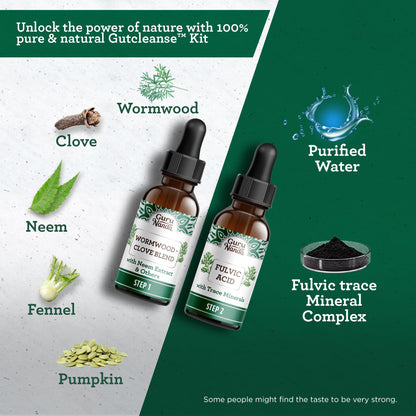 GuruNanda Gutcleanse 2-Step Kit - Dietary Supplement to Help with Digestion - Blend of Fulvic Acid, Wormwood, Clove & Neem Extract, 2x1 FlOz - dailyvitalstore