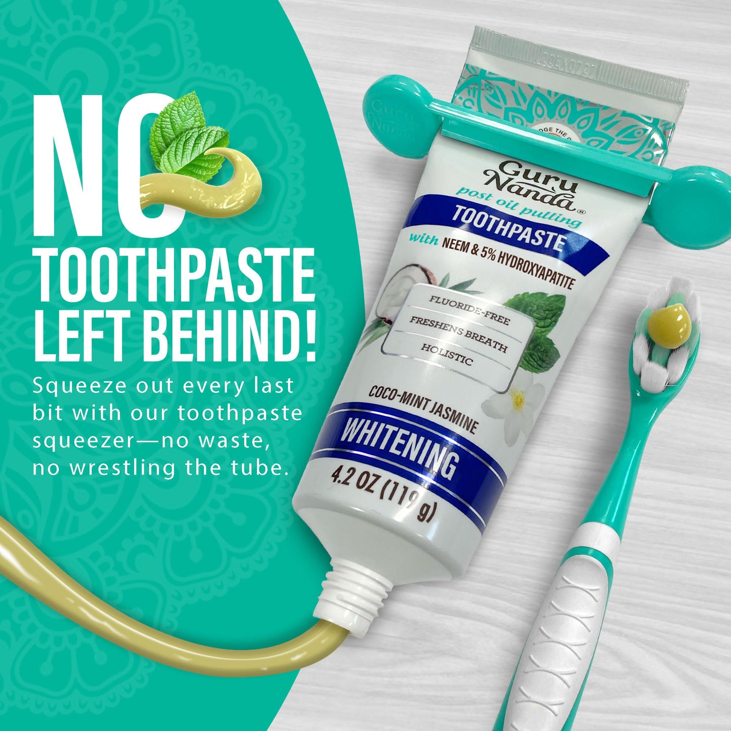 GuruNanda Hydroxyapatite Toothpaste for Whitening with Neem & Xylitol, SLS & Fluoride Free Formula with Tongue Scraper & Squeezer - Freshens Breath, Fights Plaque - dailyvitalstore