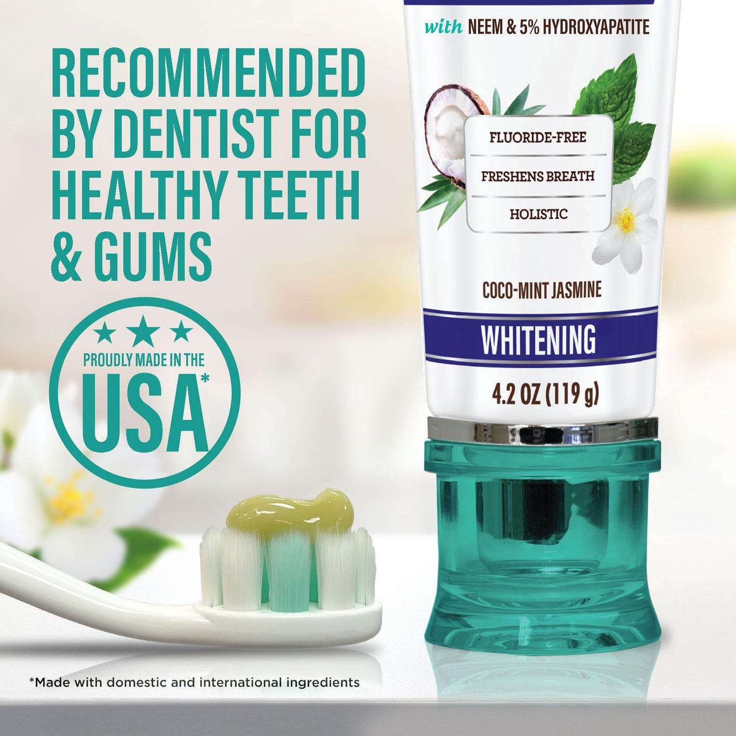 GuruNanda Hydroxyapatite Toothpaste for Whitening with Neem & Xylitol, SLS & Fluoride Free Formula with Tongue Scraper & Squeezer - Freshens Breath, Fights Plaque - dailyvitalstore