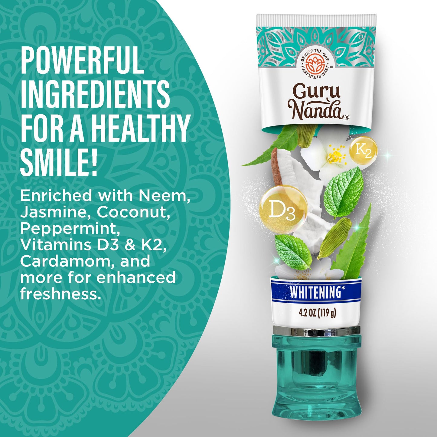 GuruNanda Hydroxyapatite Toothpaste for Whitening with Neem & Xylitol, SLS & Fluoride Free Formula with Tongue Scraper & Squeezer - Freshens Breath, Fights Plaque - dailyvitalstore