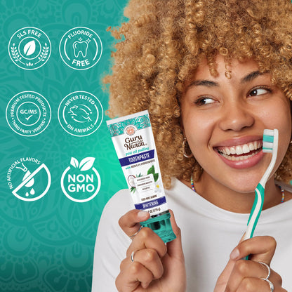 GuruNanda Hydroxyapatite Toothpaste for Whitening with Neem & Xylitol, SLS & Fluoride Free Formula with Tongue Scraper & Squeezer - Freshens Breath, Fights Plaque - dailyvitalstore