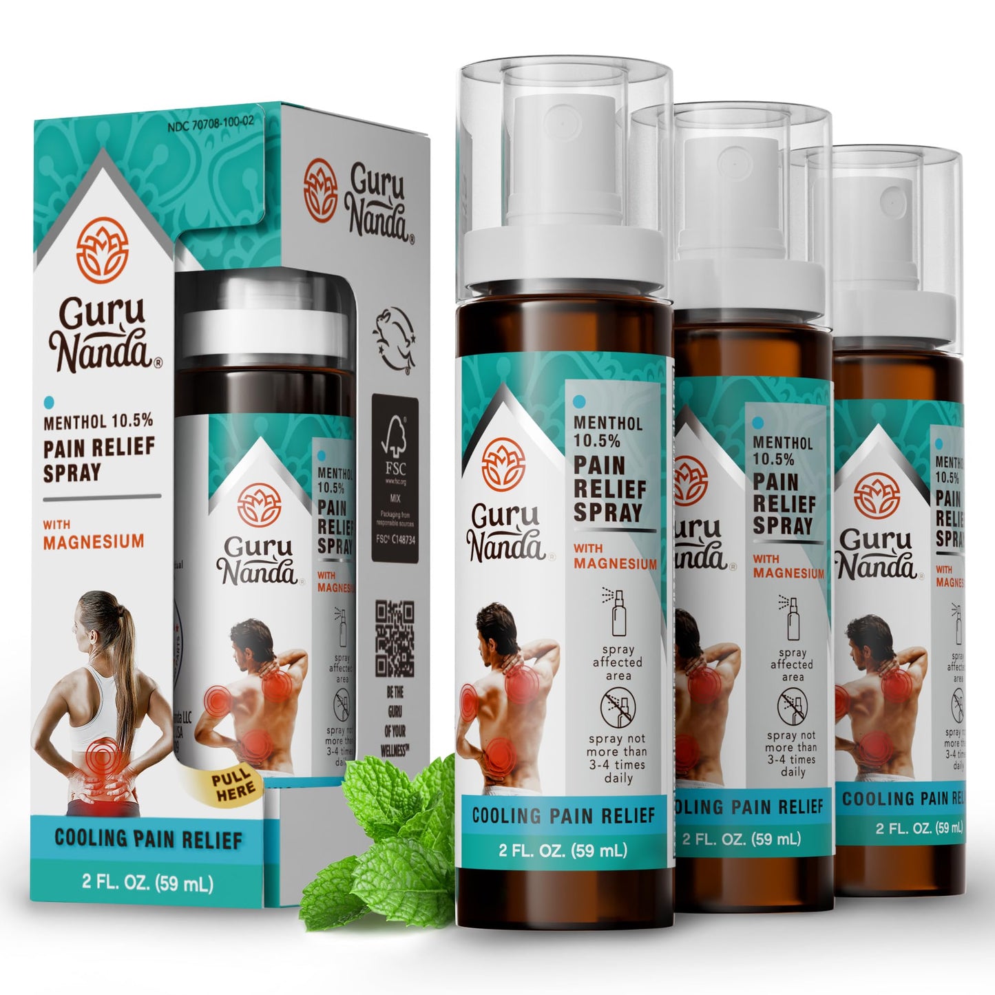 GuruNanda Menthol with Magnesium Spray for Pain Relief – 10.5% Menthol Cooling Spray for Muscle, Joint & Back Discomfort – No-Mess, Fast-Acting Relief, Pack of 3 - dailyvitalstore