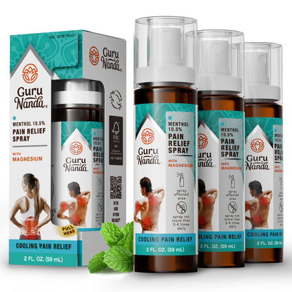 GuruNanda Menthol with Magnesium Spray for Pain Relief – 10.5% Menthol Cooling Spray for Muscle, Joint & Back Discomfort – No-Mess, Fast-Acting Relief, Pack of 3 - dailyvitalstore