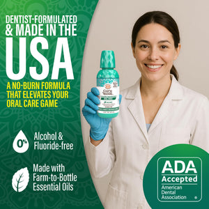 GuruNanda Oral Rinse Fresh Breath Mouthwash, ADA-Accepted Alcohol-Free Mouthwash, 7 Essential Oils & Vitamins, SLS & Flouride-Free, Wild Mint, 16 Oz - dailyvitalstore