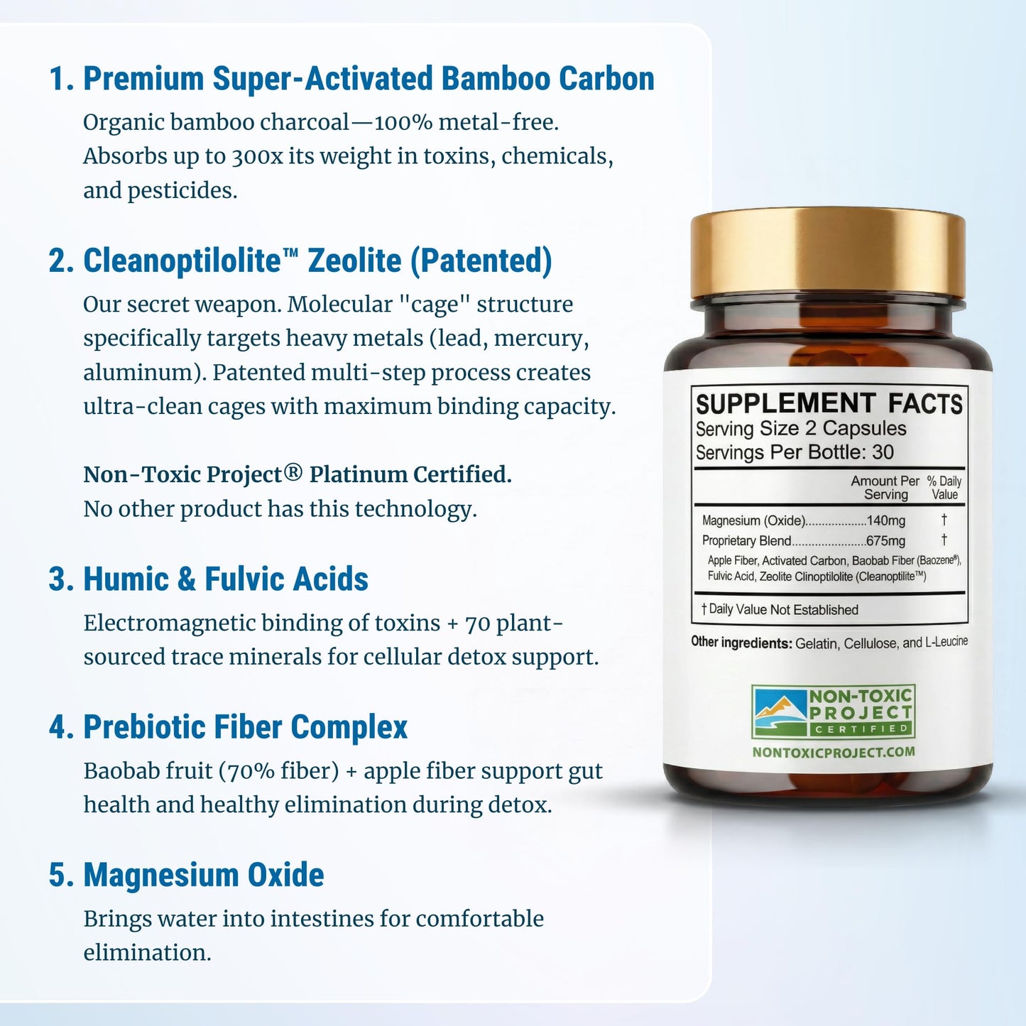 Gut Detox & Liver Cleanse - Organic Activated Charcoal Capsules with Clinoptilolite Zeolite Binder - TrueCarbonCleanse™ Carbon Supplement - 60 Bamboo Charcoal Pills - dailyvitalstore