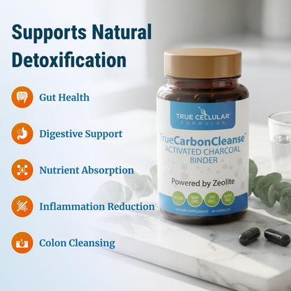 Gut Detox & Liver Cleanse - Organic Activated Charcoal Capsules with Clinoptilolite Zeolite Binder - TrueCarbonCleanse™ Carbon Supplement - 60 Bamboo Charcoal Pills - dailyvitalstore