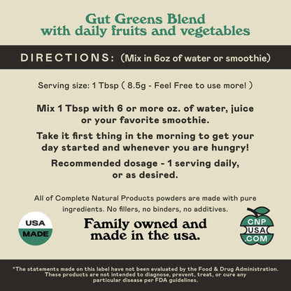 Gut Greens Superfood Powder Formula Supplement - Amazing Raw Digestive Enzyme Supplements Grass Mix, 9oz, 30 Servings - dailyvitalstore