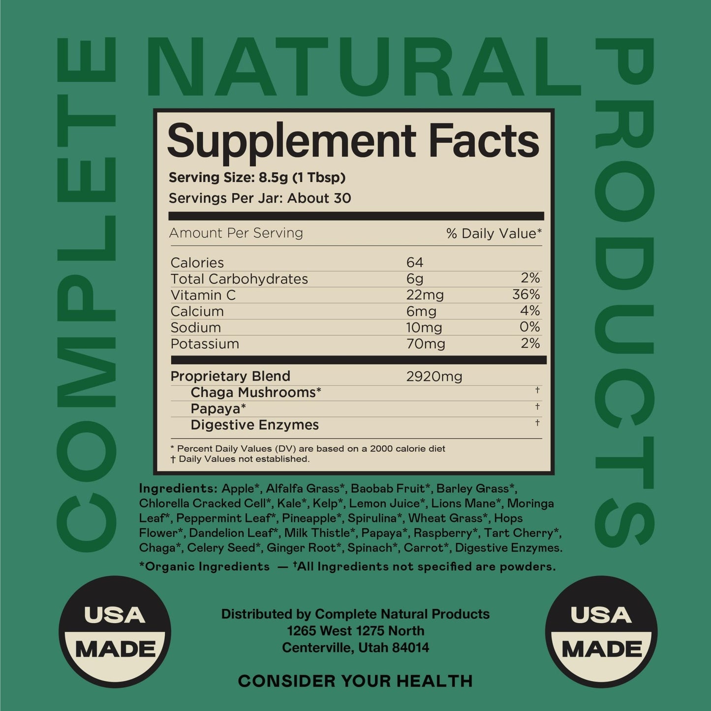 Gut Greens Superfood Powder Formula Supplement - Amazing Raw Digestive Enzyme Supplements Grass Mix, 9oz, 30 Servings - dailyvitalstore