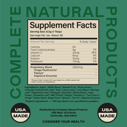 Gut Greens Superfood Powder Formula Supplement - Amazing Raw Digestive Enzyme Supplements Grass Mix, 9oz, 30 Servings - dailyvitalstore