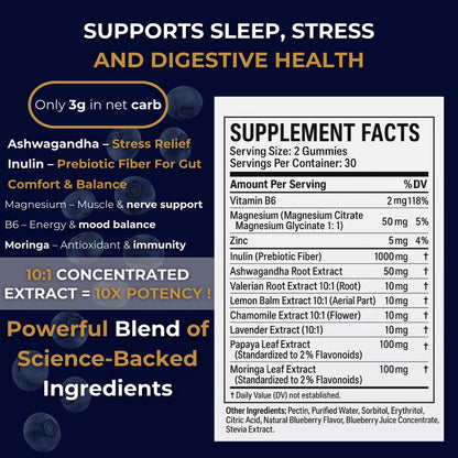 Gut Health & Bloating Relief Gummies – Digestion Support with Prebiotic Fiber, Inulin & Ashwagandha – Stress, Nervous Stomach, Sleep & Calm Support – Gut-Brain Axis Formula - dailyvitalstore