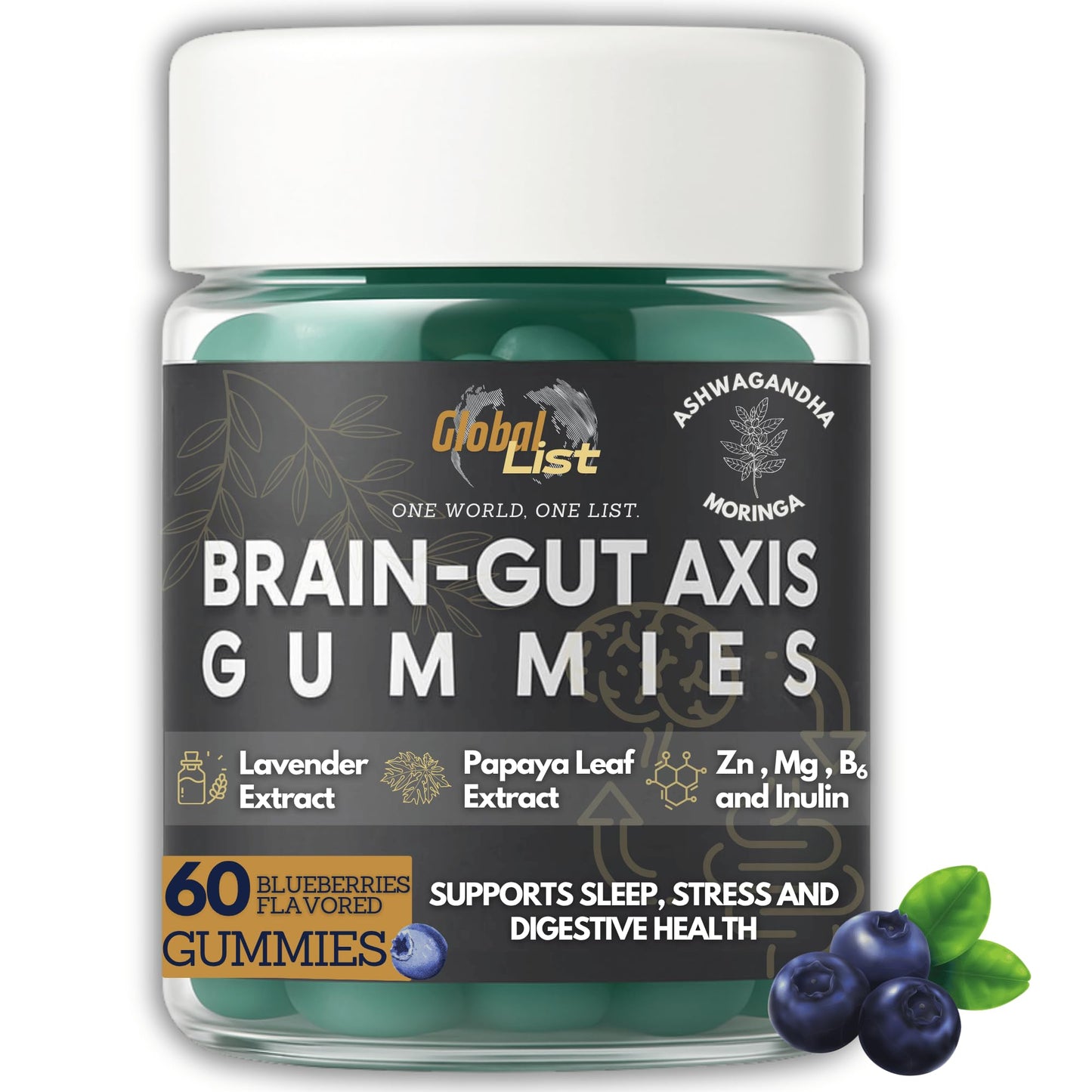 Gut Health & Bloating Relief Gummies – Digestion Support with Prebiotic Fiber, Inulin & Ashwagandha – Stress, Nervous Stomach, Sleep & Calm Support – Gut-Brain Axis Formula - dailyvitalstore