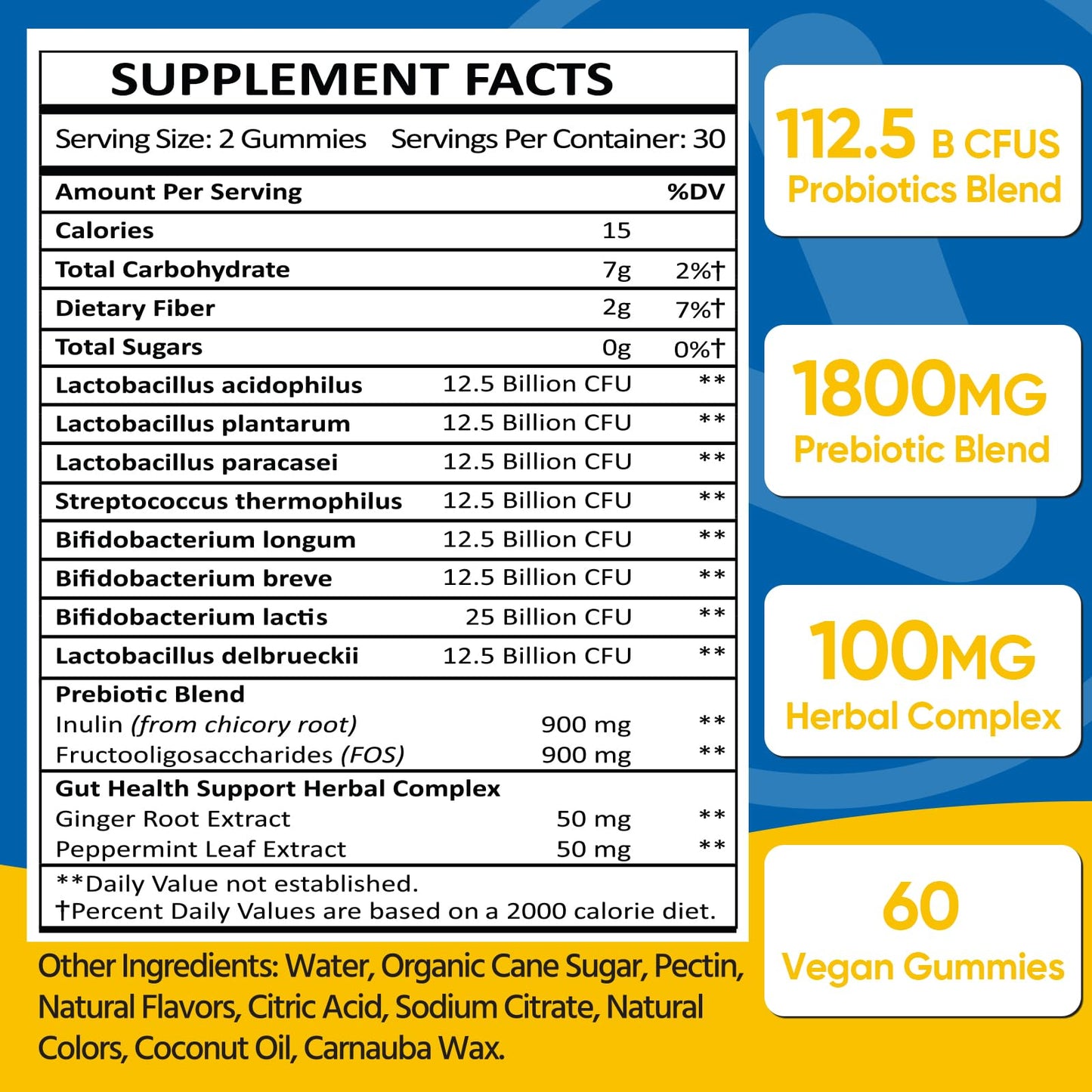 Gut Health & Probiotic Gummies, 112.5 Billion CFU, Sugar Free - 8 Strains + Prebiotics + Herbs - for Digestive, Immune, Diarrhea & Bloating - Gut Health for Women & Men - dailyvitalstore