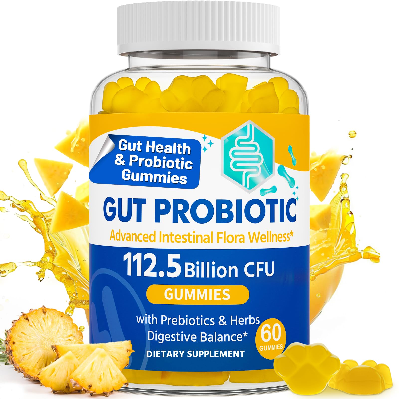 Gut Health & Probiotic Gummies, 112.5 Billion CFU, Sugar Free - 8 Strains + Prebiotics + Herbs - for Digestive, Immune, Diarrhea & Bloating - Gut Health for Women & Men - dailyvitalstore
