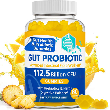Gut Health & Probiotic Gummies, 112.5 Billion CFU, Sugar Free - 8 Strains + Prebiotics + Herbs - for Digestive, Immune, Diarrhea & Bloating - Gut Health for Women & Men - dailyvitalstore