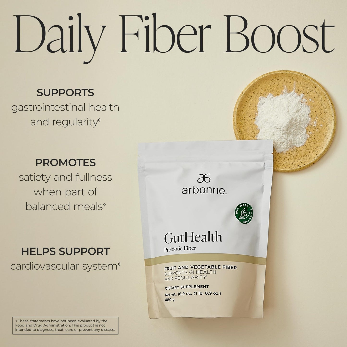 GutHealth Prebiotic Fiber – 12g Soluble Fiber including Inulin for gastrointestinal health, Regularity, Satiety, and Daily Gut Wellness; Easy to Mix Into Drinks or Food - dailyvitalstore