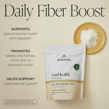 GutHealth Prebiotic Fiber – 12g Soluble Fiber including Inulin for gastrointestinal health, Regularity, Satiety, and Daily Gut Wellness; Easy to Mix Into Drinks or Food - dailyvitalstore