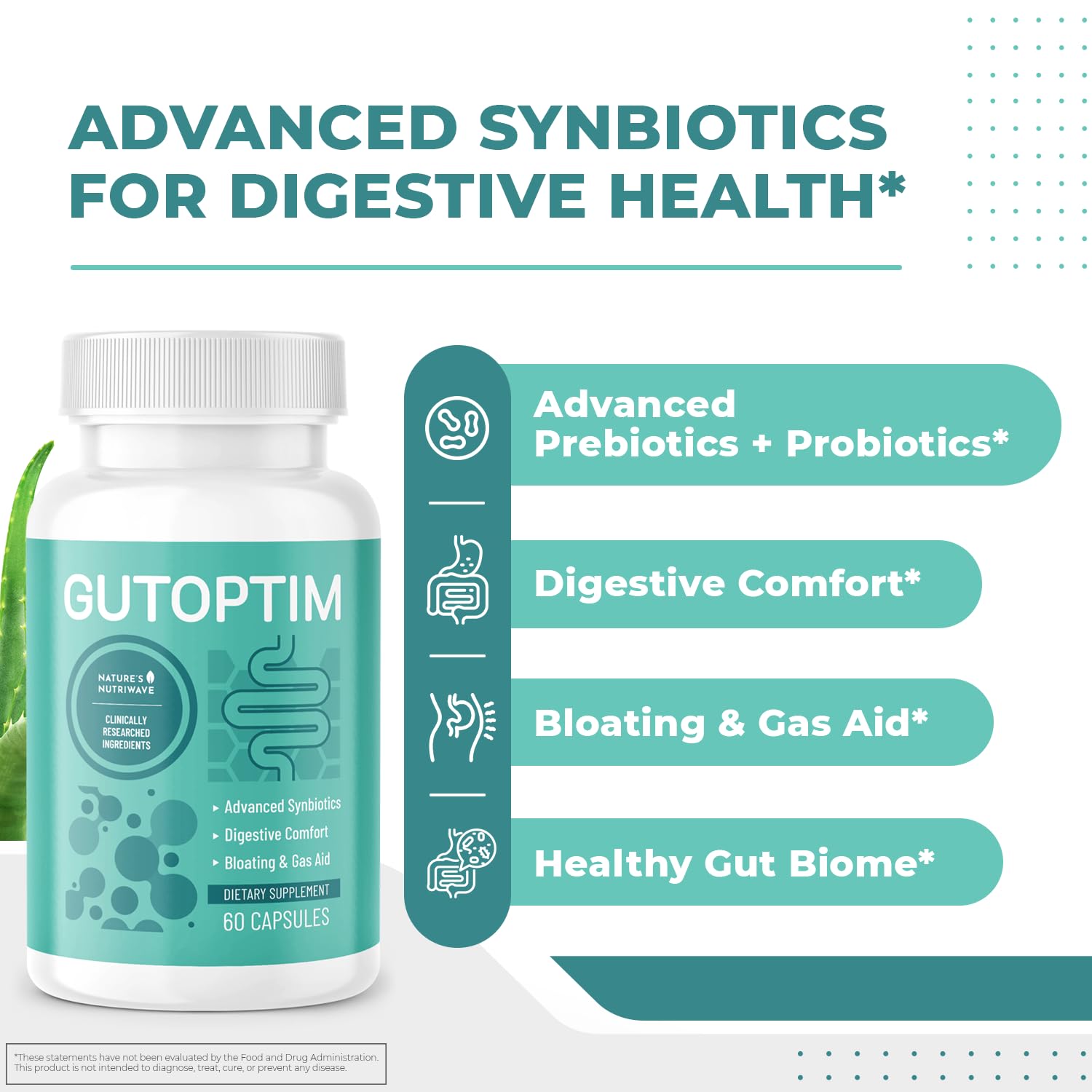 GutOptim Probiotic & Prebiotic Capsules | Pre and Probiotics for Synbiotic Gut Health & Bloating Relief for Women & Men | Enzyme with Probiotics for Digestive Health | Non-GMO, 60 Ct, 3 Month Supply - dailyvitalstore