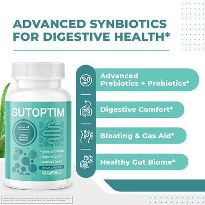 GutOptim Probiotic & Prebiotic Capsules | Pre and Probiotics for Synbiotic Gut Health & Bloating Relief for Women & Men | Enzyme with Probiotics for Digestive Health | Non-GMO, 60 Ct, 3 Month Supply - dailyvitalstore