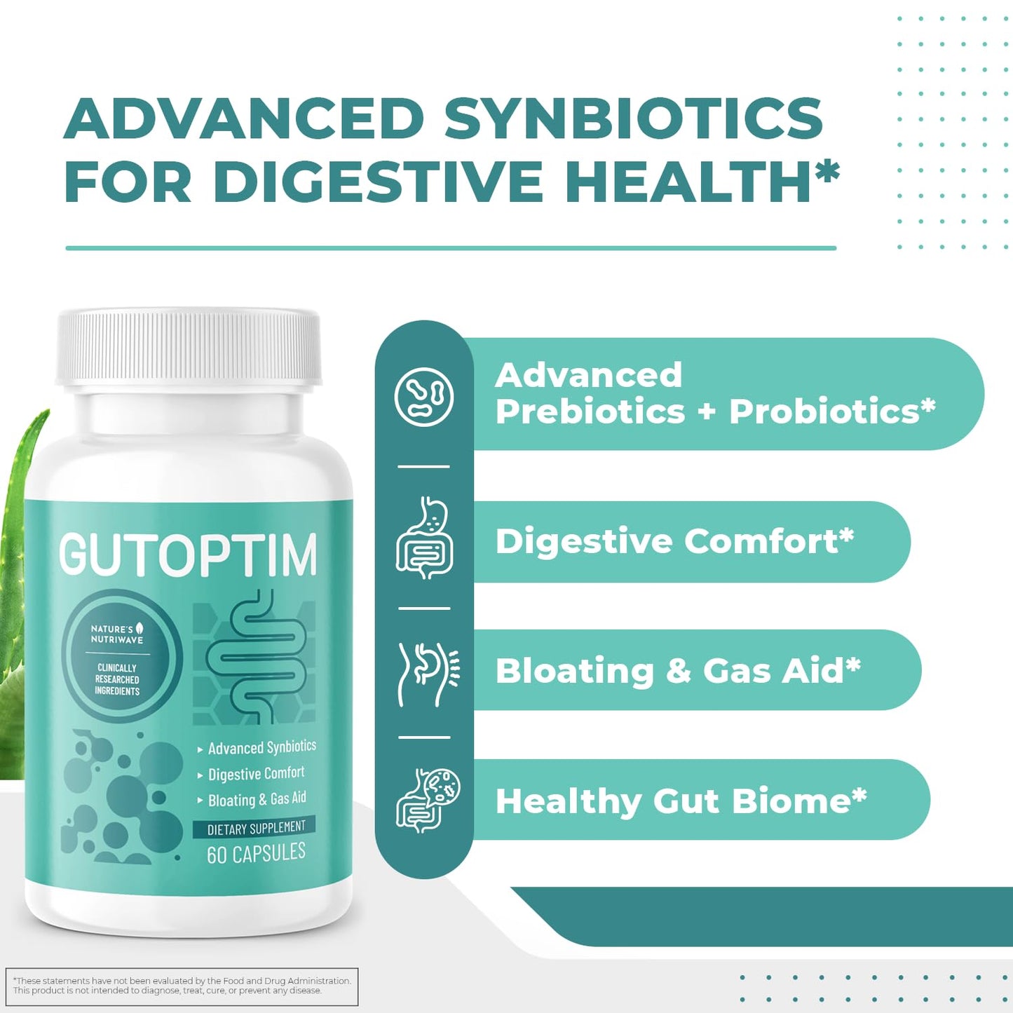 GutOptim Probiotic & Prebiotic Capsules | Pre and Probiotics for Synbiotic Gut Health & Bloating Relief for Women & Men | Enzyme with Probiotics for Digestive Health | Non-GMO, 60 Ct, 3 Month Supply - dailyvitalstore