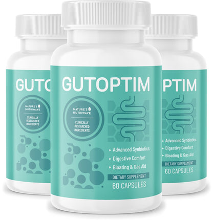 GutOptim Probiotic & Prebiotic Capsules | Pre and Probiotics for Synbiotic Gut Health & Bloating Relief for Women & Men | Enzyme with Probiotics for Digestive Health | Non-GMO, 60 Ct, 3 Month Supply - dailyvitalstore