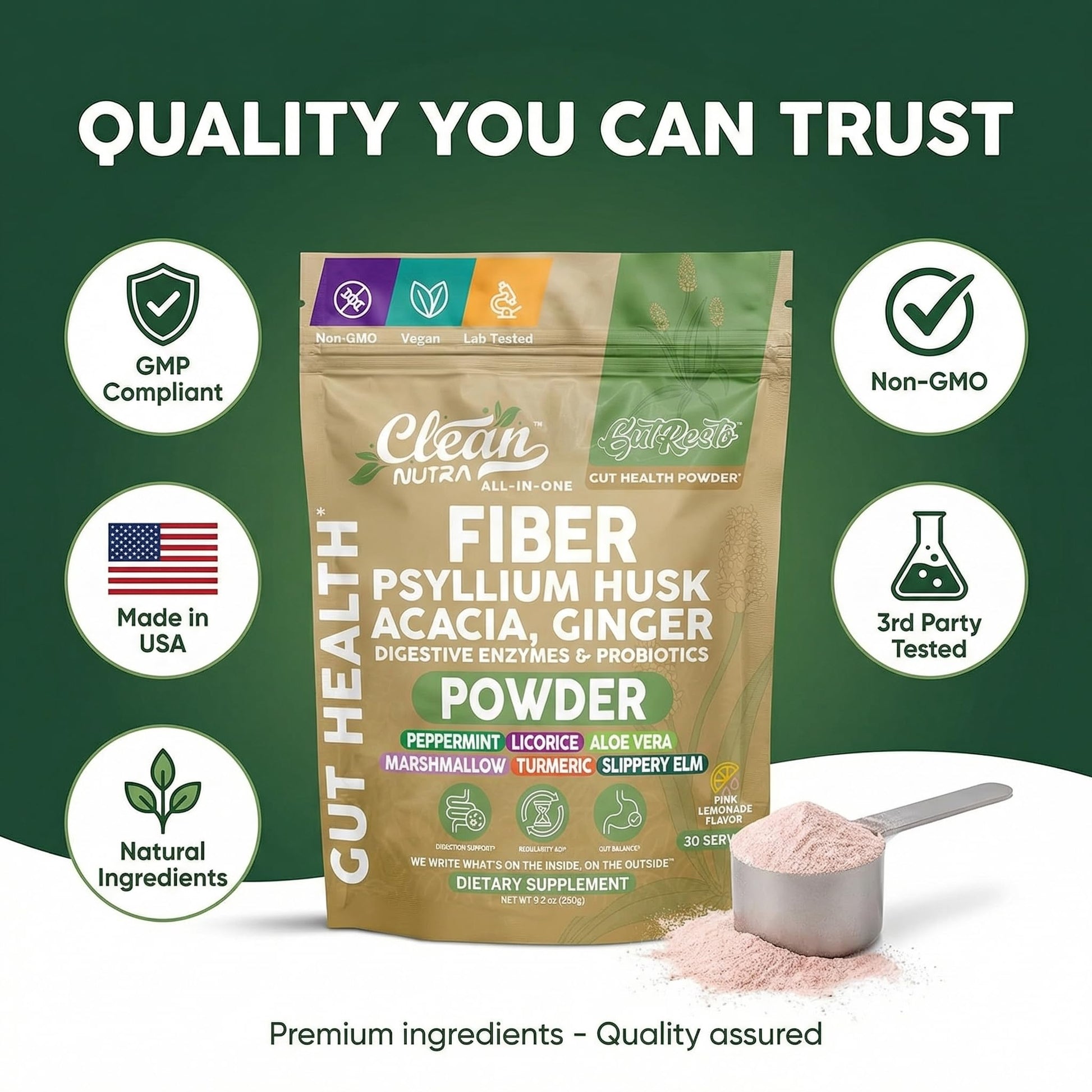 GutResto Fiber Supplement Psyllium Husk Powder Probiotic Gut Health Digestive Enzymes Prebiotic L-Glutamine Slippery Elm Aloe Vera Marshmallow Root Turmeric Ginger - dailyvitalstore