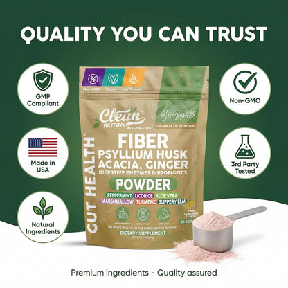 GutResto Fiber Supplement Psyllium Husk Powder Probiotic Gut Health Digestive Enzymes Prebiotic L-Glutamine Slippery Elm Aloe Vera Marshmallow Root Turmeric Ginger - dailyvitalstore