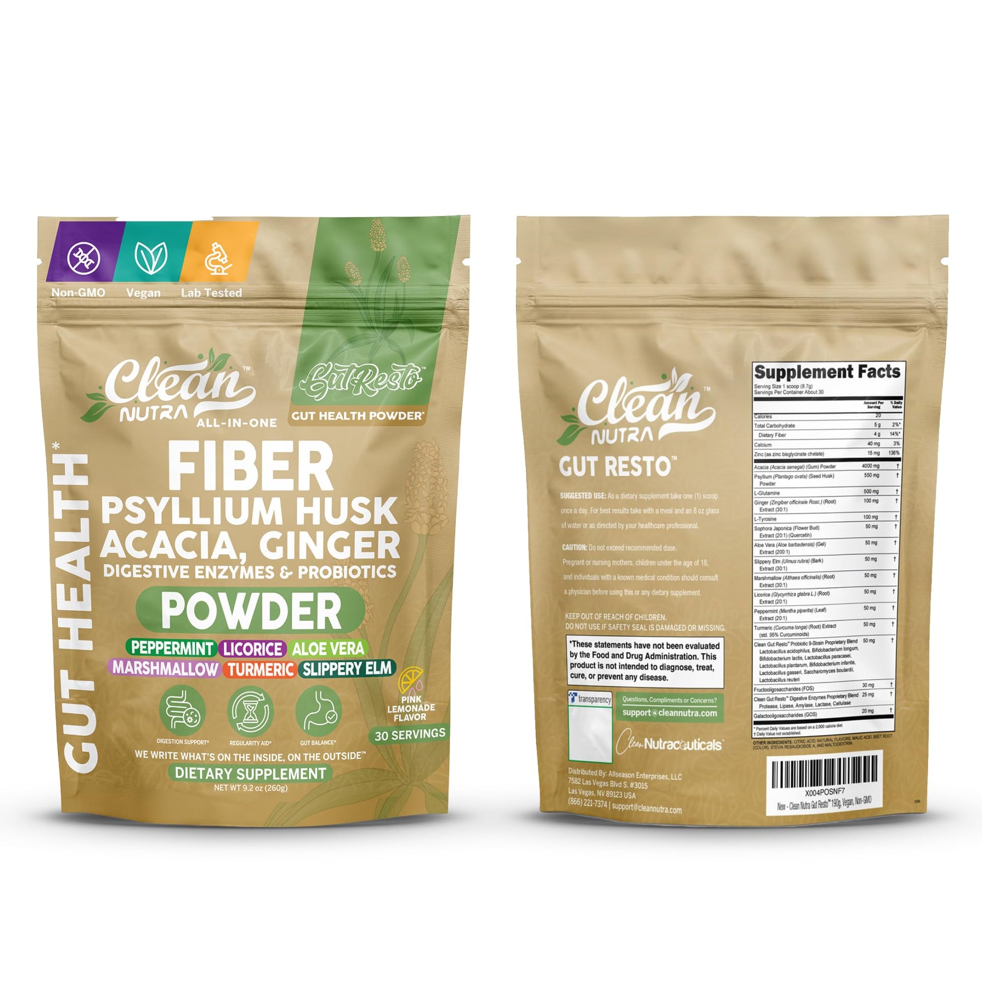 GutResto Fiber Supplement Psyllium Husk Powder Probiotic Gut Health Digestive Enzymes Prebiotic L-Glutamine Slippery Elm Aloe Vera Marshmallow Root Turmeric Ginger - dailyvitalstore