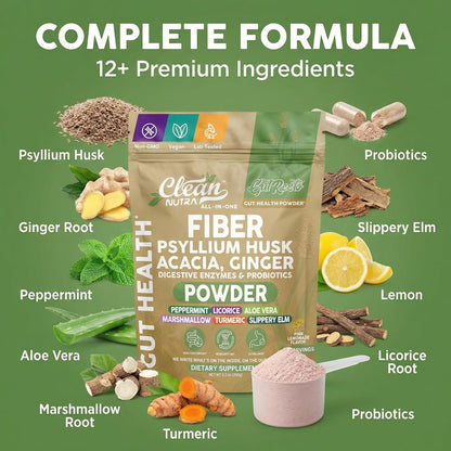 GutResto Fiber Supplement Psyllium Husk Powder Probiotic Gut Health Digestive Enzymes Prebiotic L-Glutamine Slippery Elm Aloe Vera Marshmallow Root Turmeric Ginger - dailyvitalstore