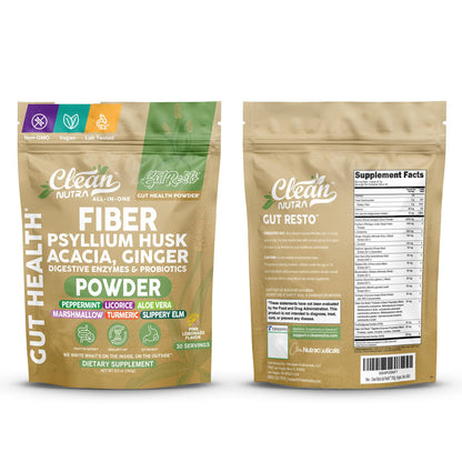 GutResto Fiber Supplement Psyllium Husk Powder Probiotic Gut Health Digestive Enzymes Prebiotic L-Glutamine Slippery Elm Aloe Vera Marshmallow Root Turmeric Ginger - dailyvitalstore