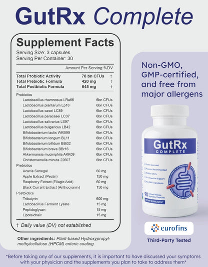 GutRx Complete Probiotic, Prebiotic, Postbiotic, Alternative with Akkermansia & Christensenella for Gas, Bloating, Gut Barrier & Microbiome Support - dailyvitalstore
